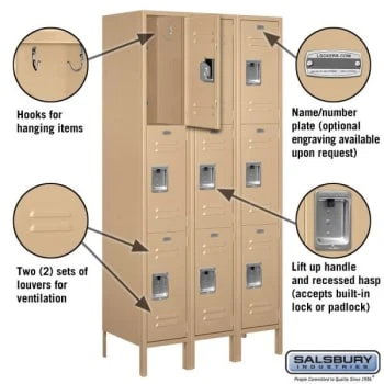 Salsbury Industries® Triple Tier-Tan-Standard Metal Locker 6 Feet X 18 Inches 4 Salsbury Industries® Triple Tier-Tan-Standard Metal Locker 6 Feet X 18 Inches - Image 2