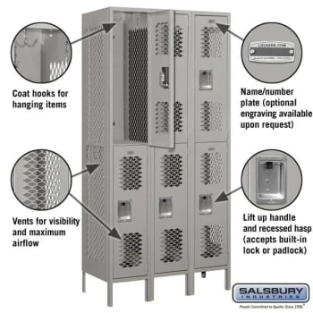 Salsbury Industries® Gray- Double Tier Vented Metal Locker 6 Feet X 18 Inches 4 Salsbury Industries® Gray- Double Tier Vented Metal Locker 6 Feet X 18 Inches - Image 2