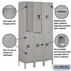 Salsbury Industries® Gray-Double Tier Standard Metal Locker-6 Feet X 15inches -Home Furnishing Store 621396 w DetailedProductView1 Lg