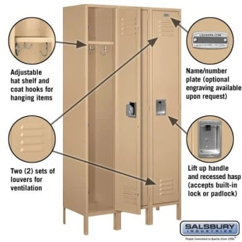 Salsbury Industries® Single Tier Standard Metal Locker-Tan-6 Feet X 15 Inches 4 Salsbury Industries® Single Tier Standard Metal Locker-Tan-6 Feet X 15 Inches - Image 2
