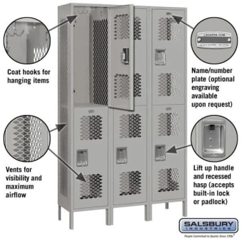 Salsbury Industries® 6 Ft. X 15 In. 2-Tier Vented Locker (Gray) 4 Salsbury Industries® 6 Ft. X 15 In. 2-Tier Vented Locker (Gray) - Image 2