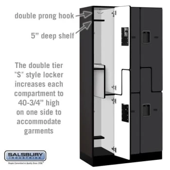 Salsbury Industries® Black-Double Tier S Style-Wood Locker 6 Feet X 18 Inches 6 Salsbury Industries® Black-Double Tier S Style-Wood Locker 6 Feet X 18 Inches - Image 4
