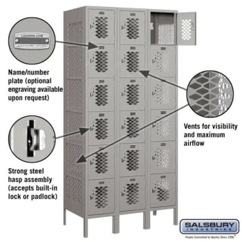 Salsbury Industries® Gray- Six Tier Box-Vented Metal Locker 6 Feet X 18 Inches 4 Salsbury Industries® Gray- Six Tier Box-Vented Metal Locker 6 Feet X 18 Inches - Image 2