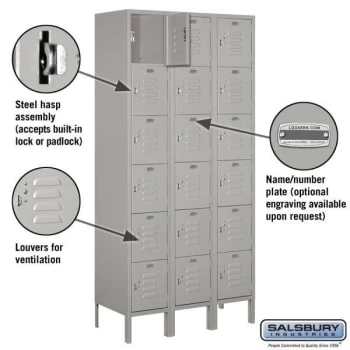 Salsbury Industries® Gray-12 Inch-Standard Metal Locker 6 Feet High X 15 Inches 4 Salsbury Industries® Gray-12 Inch-Standard Metal Locker 6 Feet High X 15 Inches - Image 2