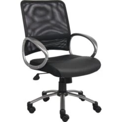 Boss Mesh Task Chair, Leatherplus Seat, Black