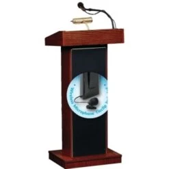 Oklahoma Sound The Orator Lectern With Wireless Tie Clip Microphone, Mahogany