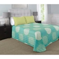Martex Rx Bedspread Queen 100x118 Throw Style Circles And Stripes Aqua