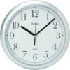 Geneva Clock Round Plastic Wall Clock 10 Inch, Silver, White Face, Black Dial