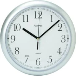 Geneva Clock Round Plastic Wall Clock 10 Inch, Silver, White Face, Black Dial