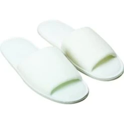 GENERIC Polyester Terry Slippers, Open Toe, Adult Size, White, Package Of 10 Pair