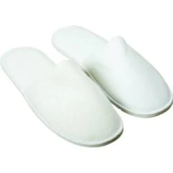 GENERIC Polyester Terry Slippers, Closed Toe, Adult Size, White, Package Of 10 Pair