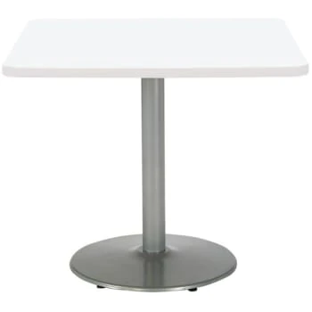 Kfi 30" Square Pedestal Table With Designer White Top, Round Silver Base 3 Kfi 30" Square Pedestal Table With Designer White Top, Round Silver Base