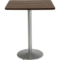 Kfi 30" Square Pedestal Table W/studio Teak Top, Round Silver Base, Bistro Heig