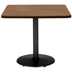 Kfi 36" Square Pedestal Table With River Cherry Top, Round Black Base