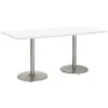 Kfi 36" X 72" Pedestal Table W/designer White Top, White Edge, Round Silver Ba -Home Furnishing Store 953732 WebOnly Lg