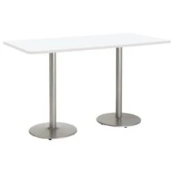 Kfi 36" X 96" Pedestal Table W/desinger White Top Round Silver Base Bistro Ht