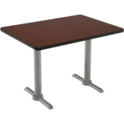 Kfi 30" X 48" Pedestal Table With Mahogany Top, Silver T-Leg Base